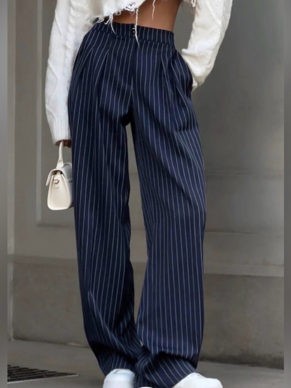 Vintage Everlane! Navy Pinstripe Wide-Leg Trousers